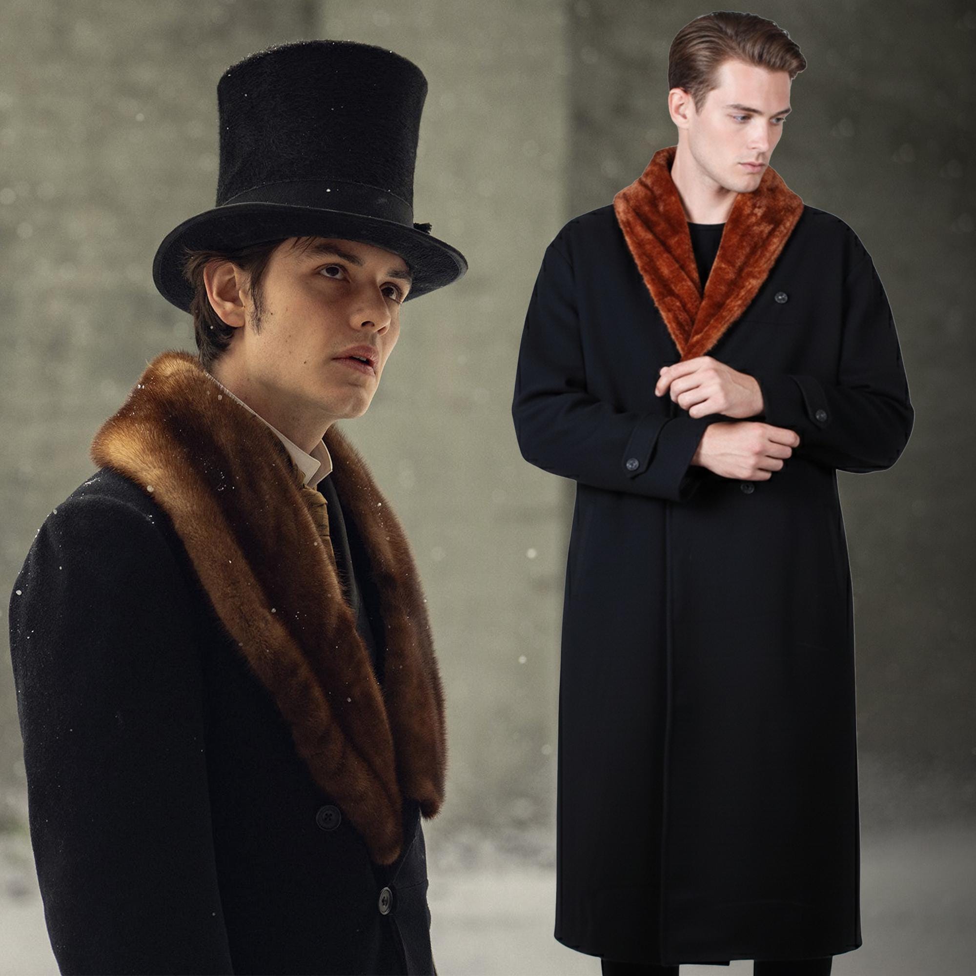 Louis Partridge House of Guiness coat | Edward Guiness Faux Fur Overcoat | Black Long Wool Coat - 90sleather