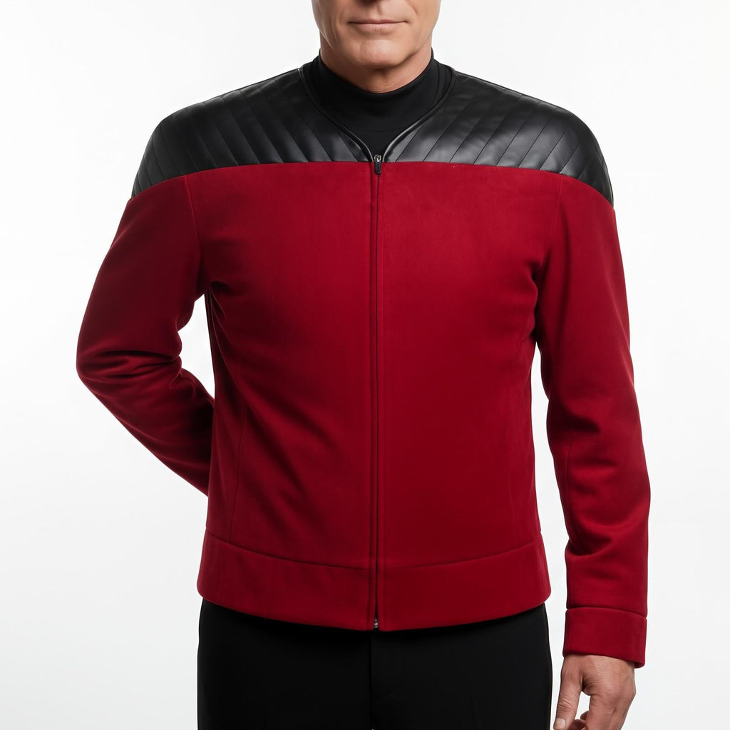 Captain Picard Inspired Jacket, Star Trek The Next Generation Cosplay Leather Jacket, Red Uniform Costume - 90sleather