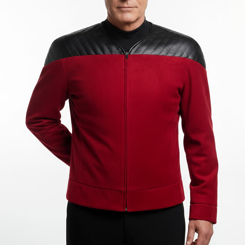 Captain Picard Inspired Jacket, Star Trek The Next Generation Cosplay Leather Jacket, Red Uniform Costume - 90sleather