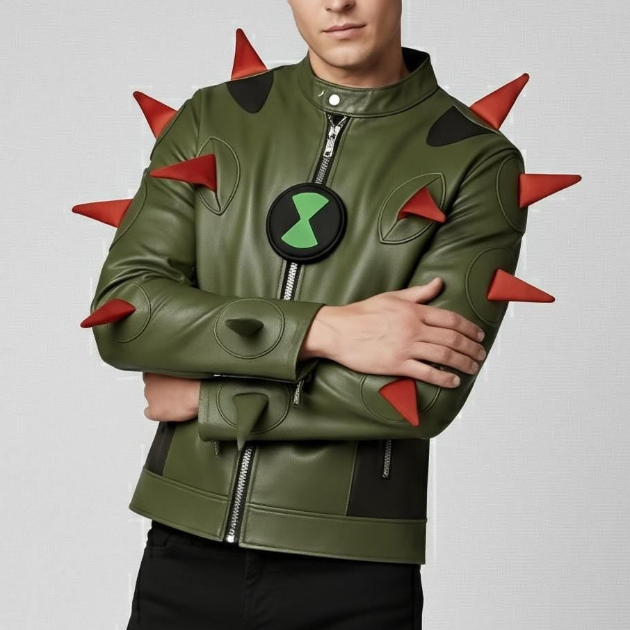Swampfire Ben 10 Inspired Leather Jacket, Ben Tennyson Costume, Ben 10 Alien Force Cosplay Jacket - 90sleather