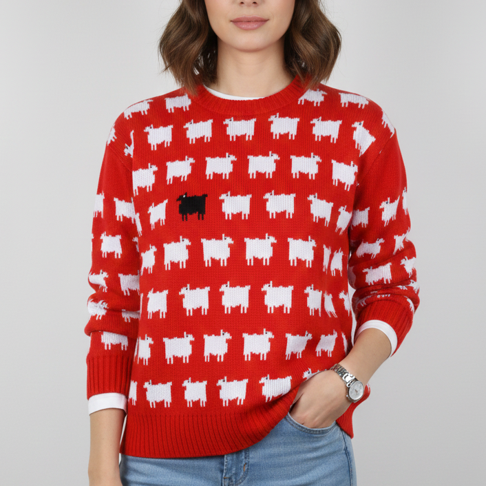Iconic Black Sheep Sweater Inspired by Princess Diana – 100% Pure Red knitted fabric Jumper - 90sleather
