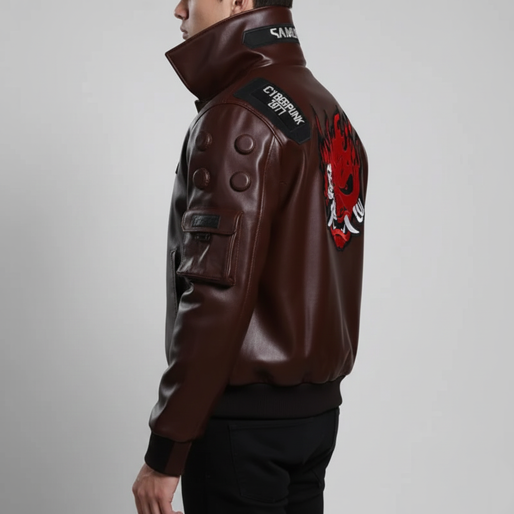 Inspired By Cyberpunk V Cosplay Jacket, Brown Leather Gaming Jacket, Samurai Men's Cosplay Costume - 90sleather