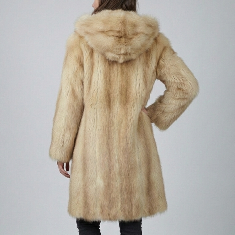 Luxury Faux Fur Overcoat: Vintage Style Warm Winter Coat | Knit Trim Coat for Women - 90sleather