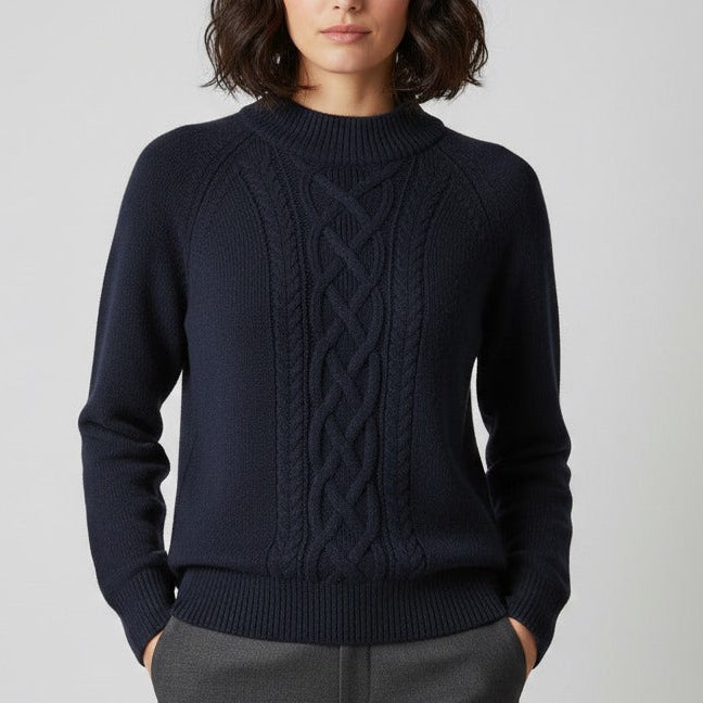 Handmade Crochet Navy Cable Knit Sweater | Luxury Crochet Pattern – Soft & Cozy Winter Wear - 90sleather