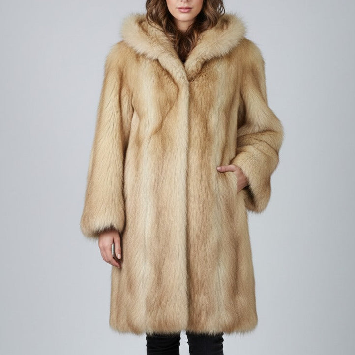 Luxury Faux Fur Overcoat: Vintage Style Warm Winter Coat | Knit Trim Coat for Women - 90sleather