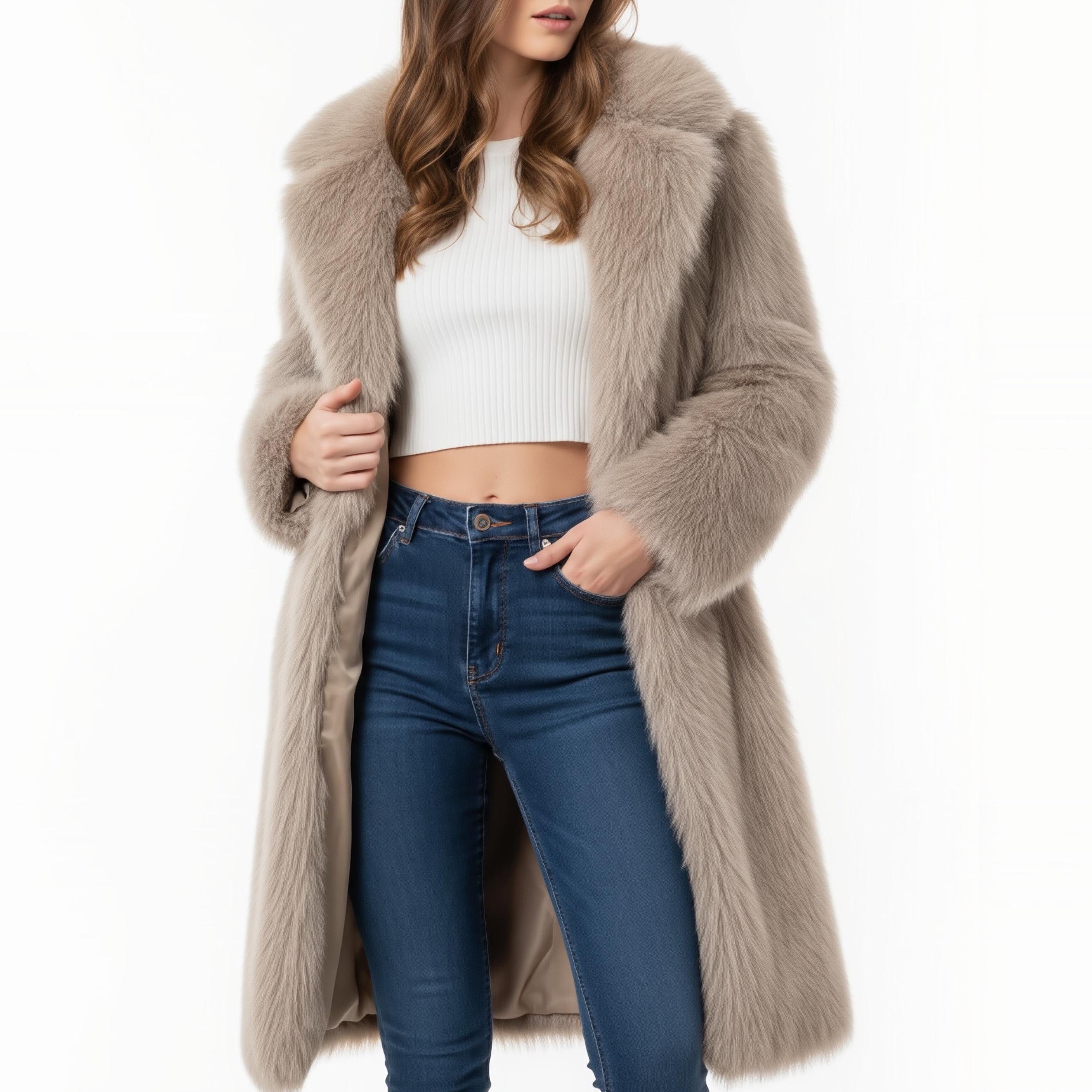 Women's Winter Long Faux Fur Coat - Street Wear Long Faux Fur Coat - Warm Ladies Trench Coat - 90sleather