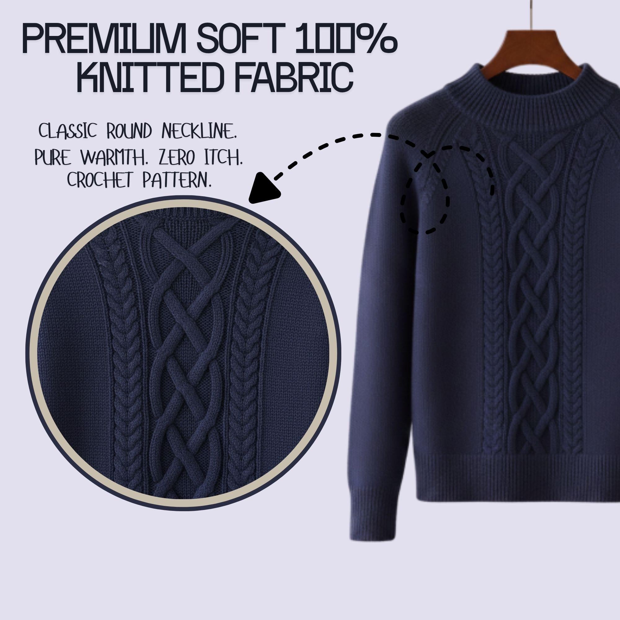 Handmade Crochet Navy Cable Knit Sweater | Luxury Crochet Pattern – Soft & Cozy Winter Wear - 90sleather