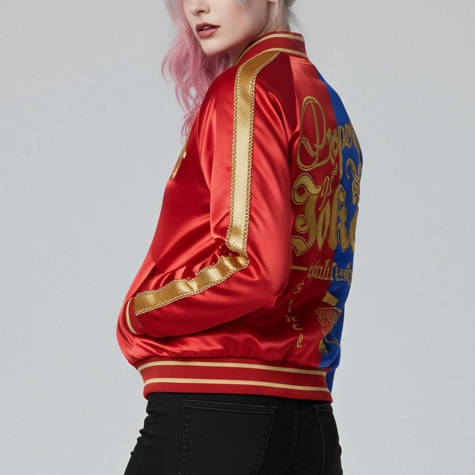 Harley Quin Suicide Squad Margot Robbie Cosplay Jacket, Gothic Women Red Blue Bomber Jacket - 90sleather
