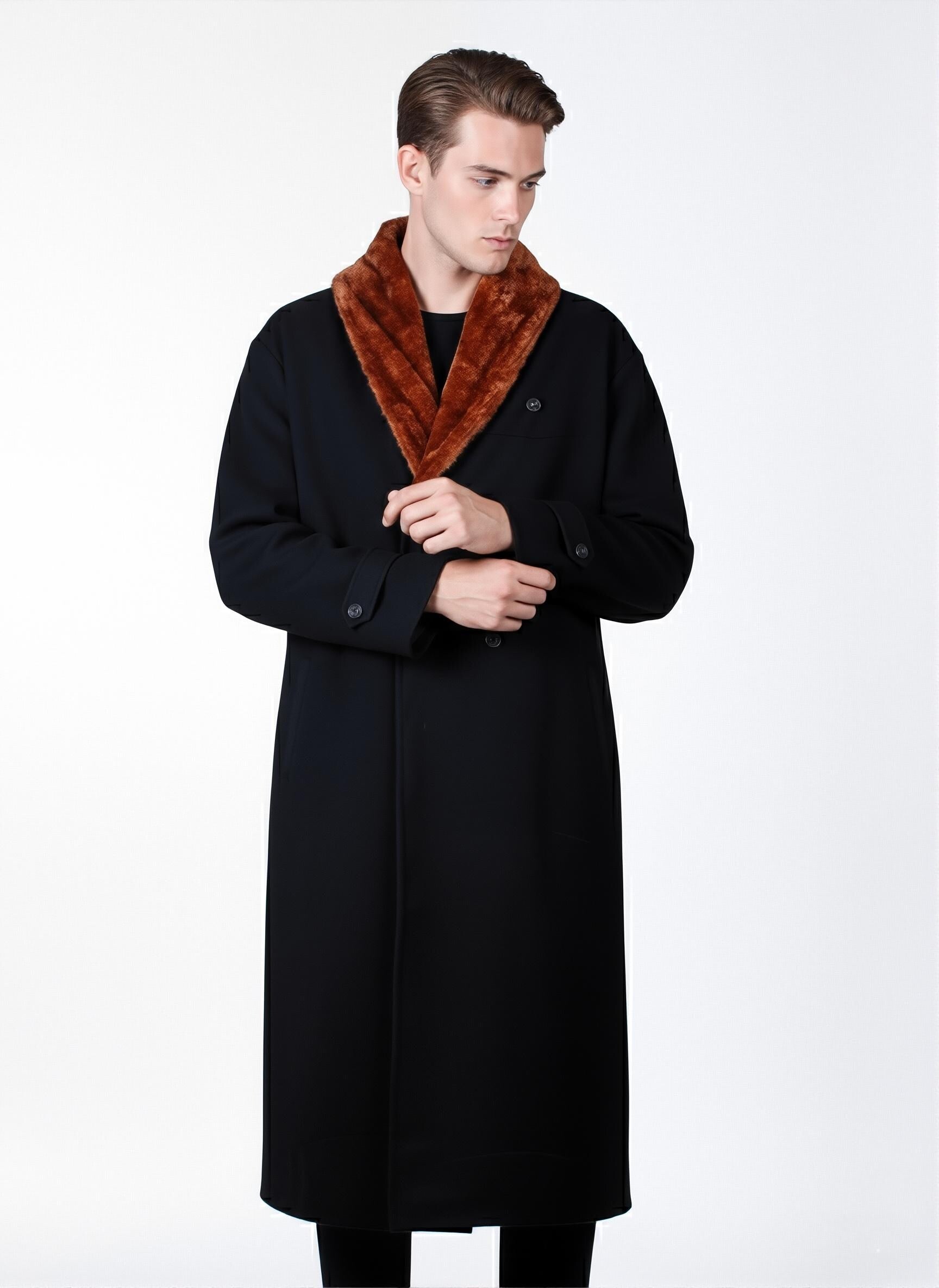 Louis Partridge House of Guiness coat | Edward Guiness Faux Fur Overcoat | Black Long Wool Coat - 90sleather