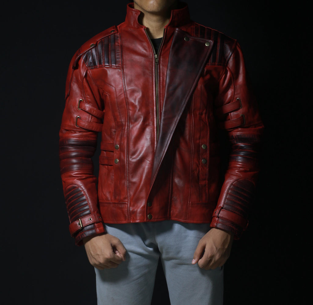 Guardians Galaxy Star Lord Cosplay Jacket, Men's Red Leather Jacket - 90sleather