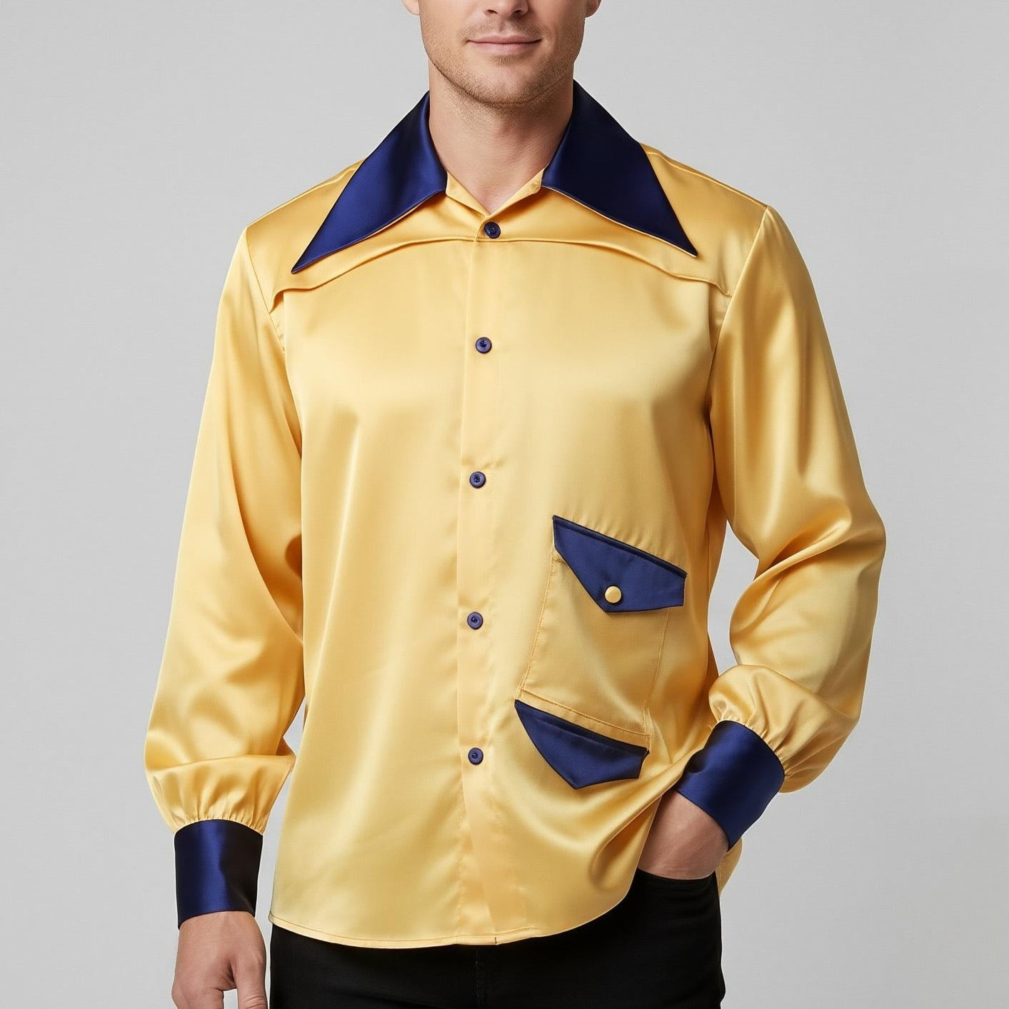 Gordon Gartrelle Satin Shirt, The Tonight Show Anthony Yellow Blue Shirt, Theodore Huxtable Inspired Costume - 90sleather