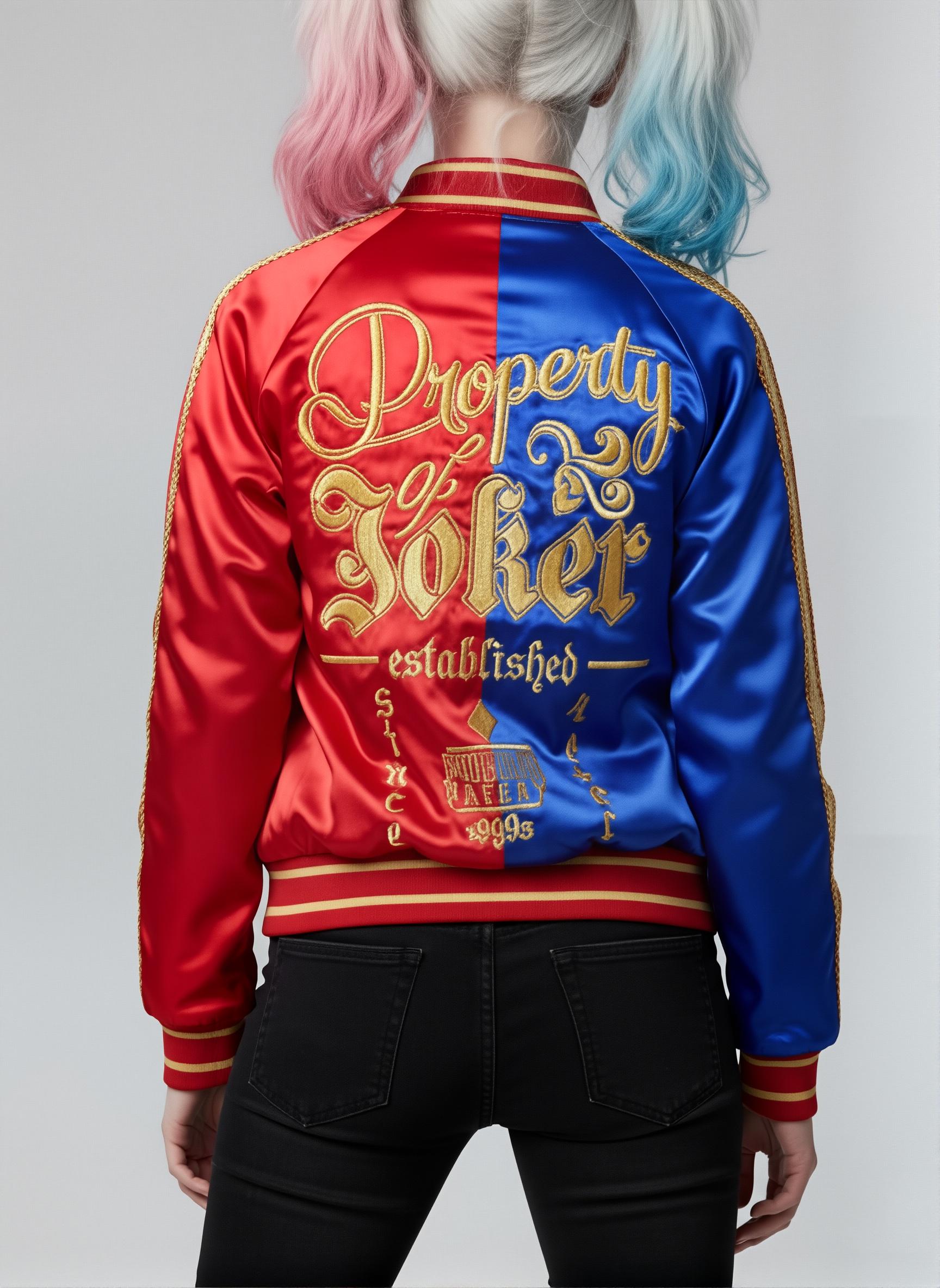 Harley Quin Suicide Squad Margot Robbie Cosplay Jacket, Gothic Women Red Blue Bomber Jacket - 90sleather